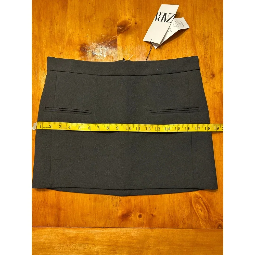 Zara Black Mini Skirt Join Life Tailored Welt Pockets Size S Office Siren NEW - Picture 7 of 10